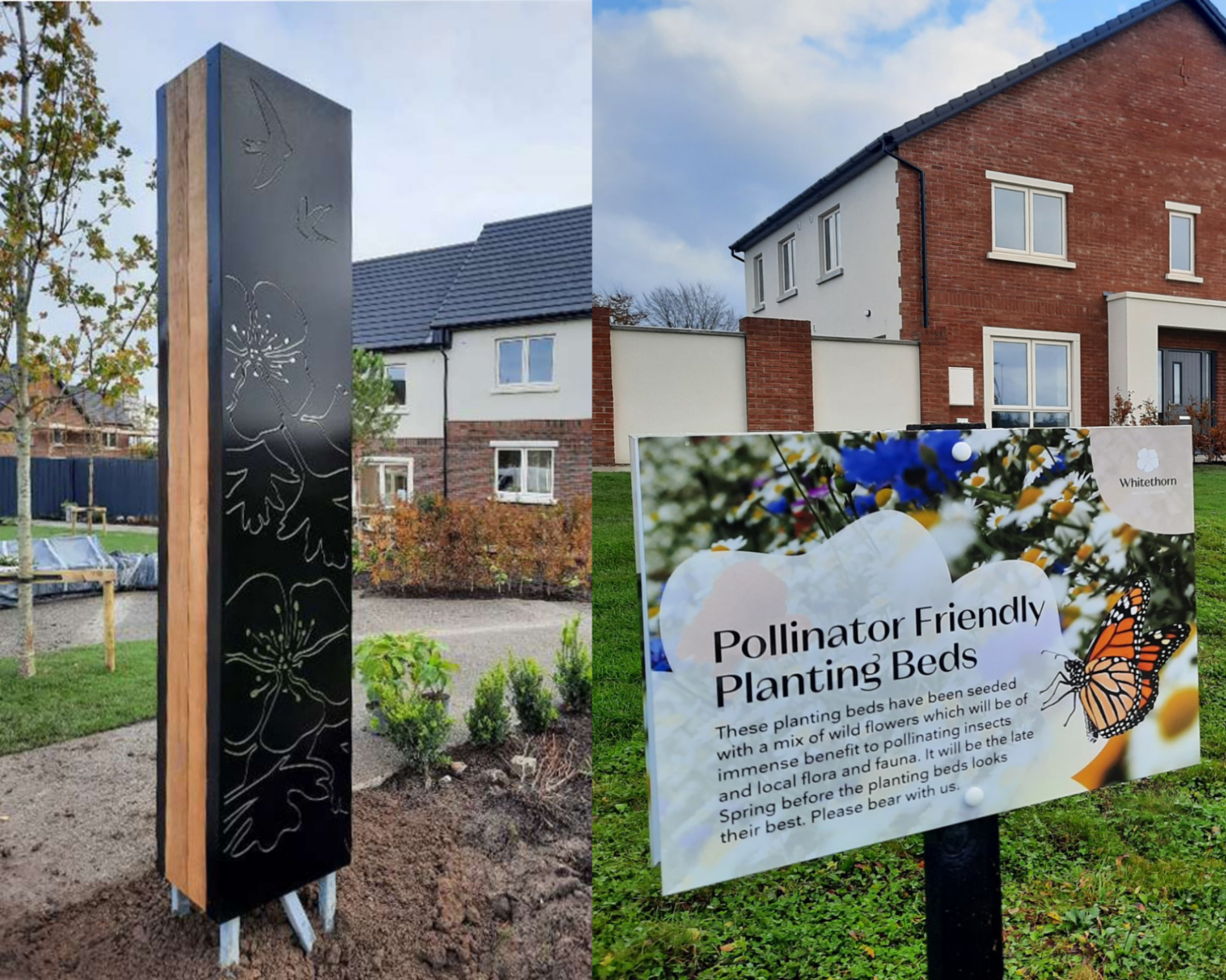 Whitethorn, Naas; Sift Tower and information panel for a recently sown wildflower meadow.