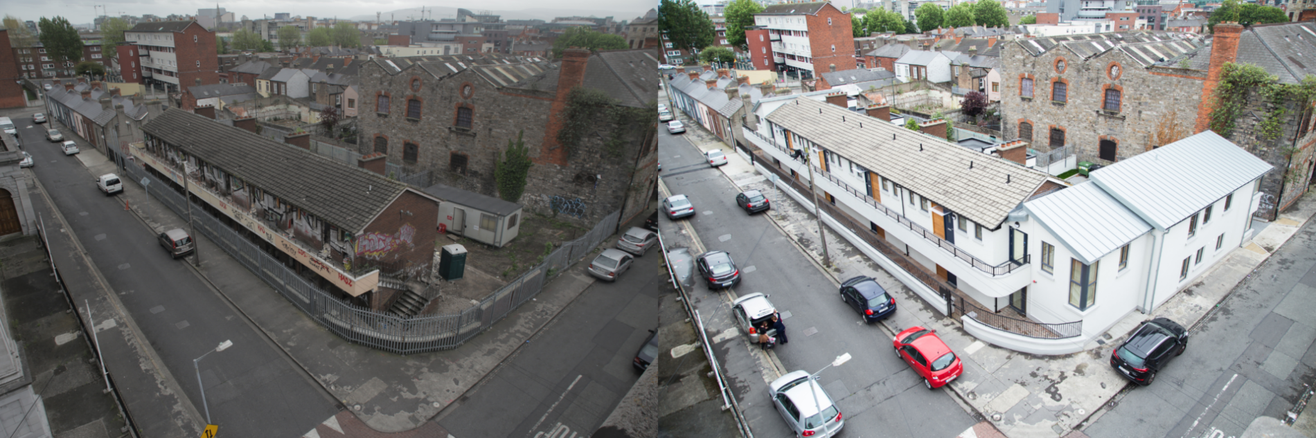 St Agatha’s Court is an example of Peter McVerry Trust reusing derelict buildings for the purpose of social housing. The scheme saw a long term vacant Dublin City Council flat complex renovated to deliver 11 high quality housing units. 